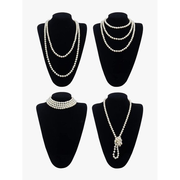1920s Gatsby Accessories Set Flapper Headband Earrings Pearl Necklace Gloves Wom main image 6